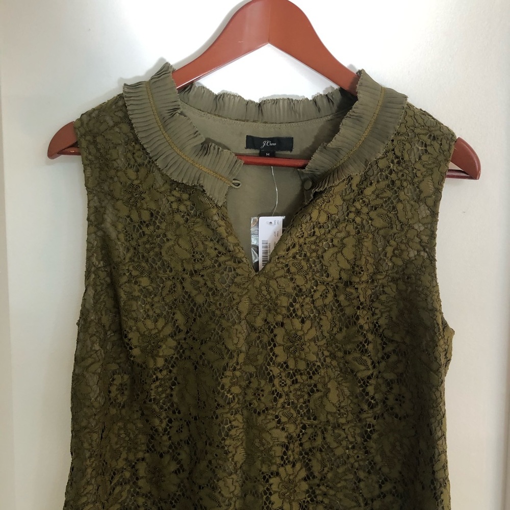 J. Crew Lace Ruffle-Neck Top in Burnished Moss NWT - Picture 15 of 16